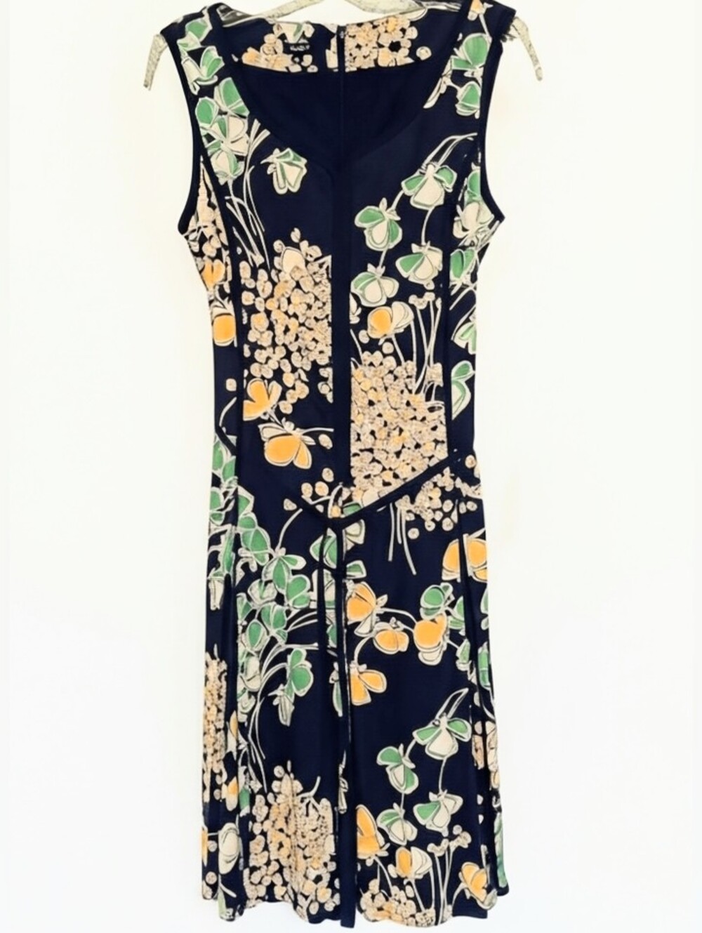 Talbots Navy Blue Sleeveless Floral Tailored Dress w/ Pleats 10 - Picture 4 of 4